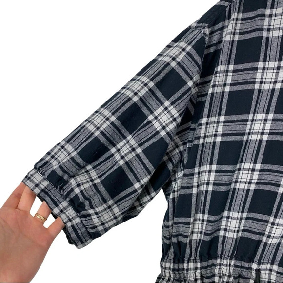 Norma Kamali Flannel Hoodie Shirt Womens Medium Black Plaid Hooded Tunic Top - Picture 5 of 12